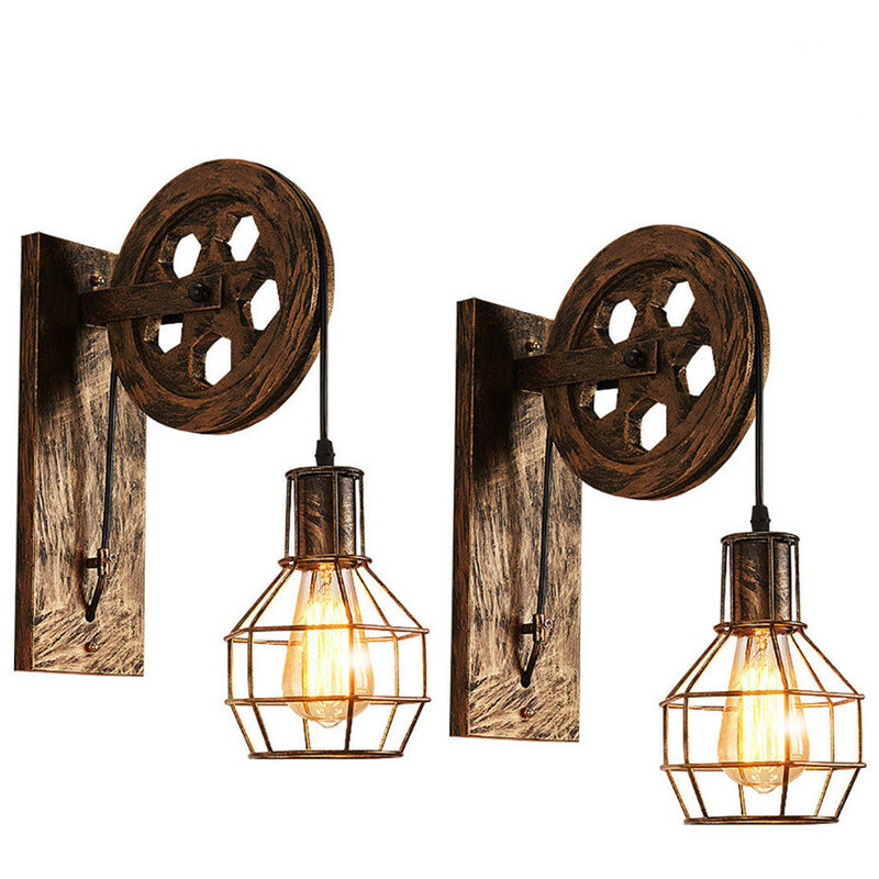 Vintage Applique Murale en Métal Poulie Lampe de Murale Abat-jour en Métal Rétro E27 pour Salon Chambre Bar Bronze - 2Pcs
