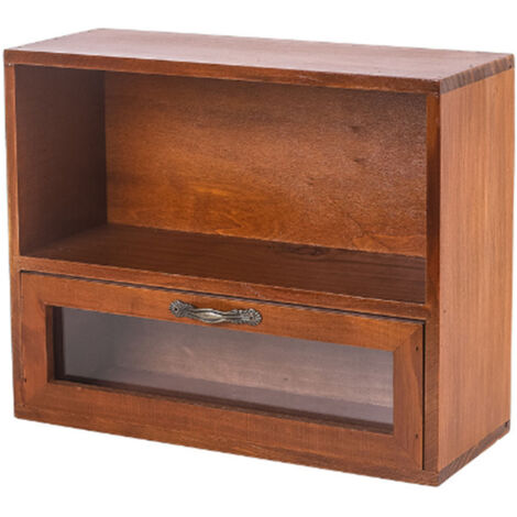 Vintage Aufbewahrungsbox aus Holz mit Schublade und offenem Fach für Büro und Schlafzimmer
