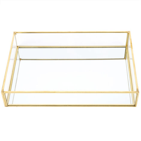 Vintage Aufbewahrungsbox aus Metall und Glas für Schmuck und Kosmetik – Großes goldenes Tablett