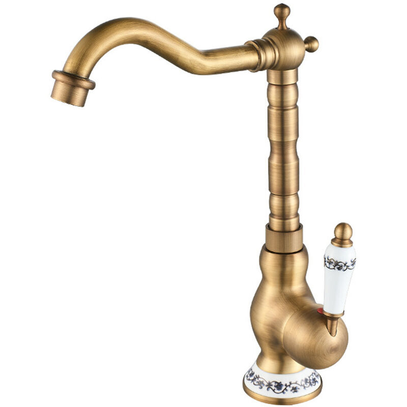 Ulisem - Vintage Basin Faucet - Kitchen Sink Mixer Tap with 360° Swivel Ceramic Handle in Bronze