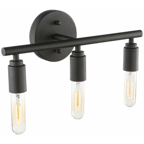 Vintage Black Bathroom Mirror Light with 3 Lights, Industrial Style Bathroom Mirror Light, E27 Metal Bathroom Mirror Light, Retro 40CM Wall Lamp, Bulb Not Included