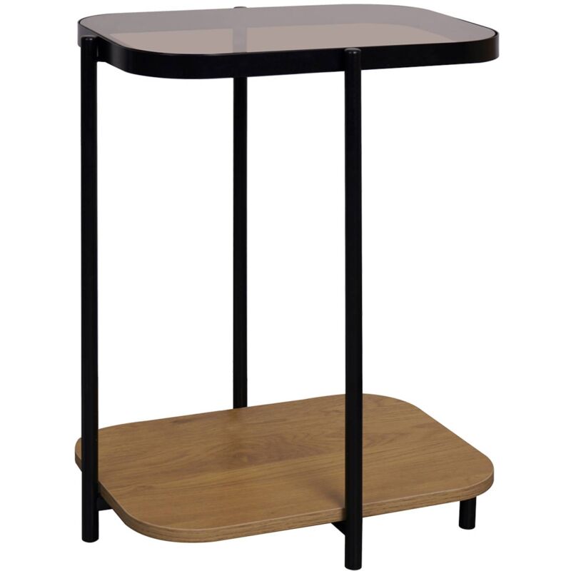 Sweeek - Vintage Black Metal Side Tables With Glass Tops, Smooky, Natural, 48.8x37x60 Cm