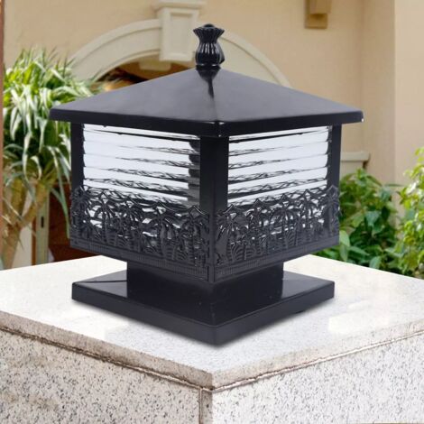 Vintage Black Pillar Light Garden Gate Post Lamp Glass Lantern Outdoor Lighting