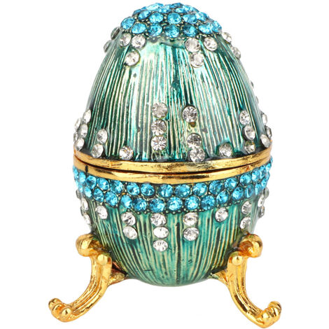 Vintage blaue Emaille-Schmuckschatulle in Ostereierform, dekorative Schmuckdose, Geschenk