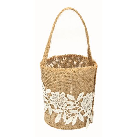 Vintage-Blumenkorb aus europäischem Jute, ideal für Hochzeiten, Brautjungfern oder Süßigkeiten, handgefertigt.