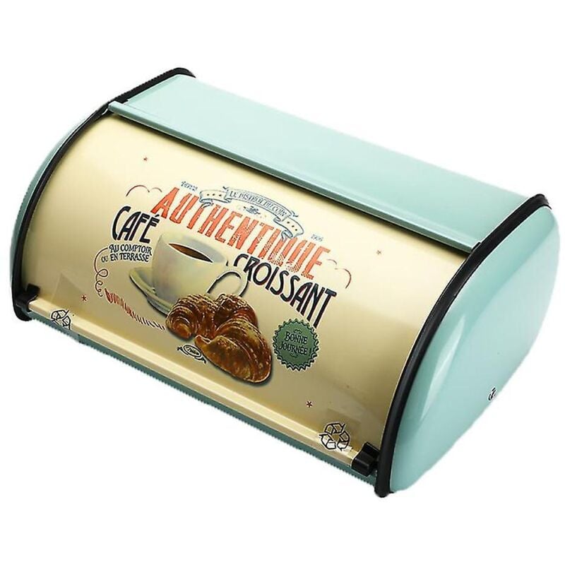 Fei Yu - Boîte à pain vintage avec couvercle enroulable, bleu clair, petite boîte à pain en fer avec revêtement en poudre, boîtes à collation pour