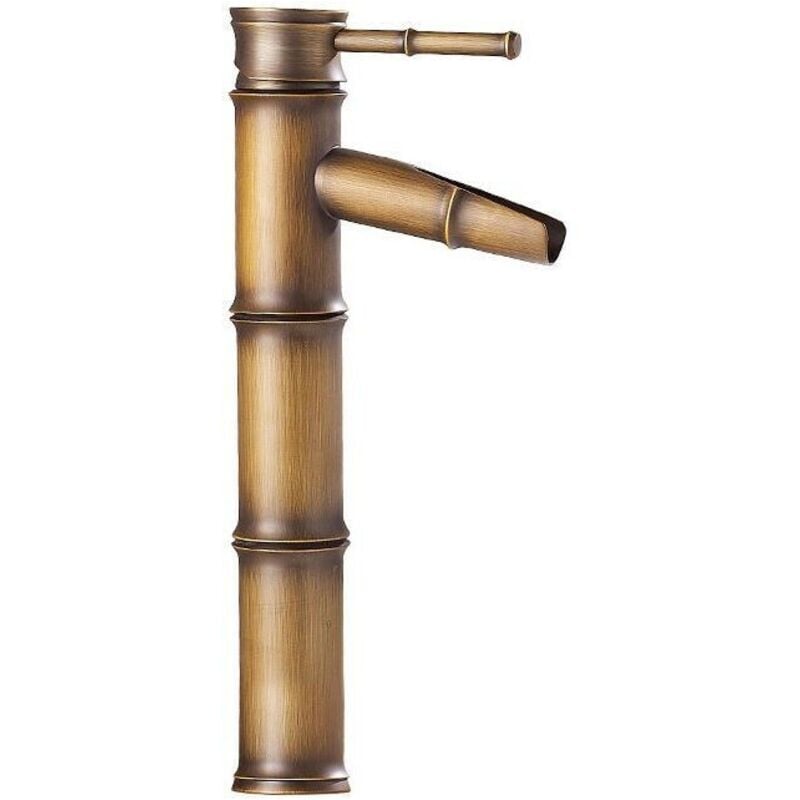 Vintage Bronze Antique Plein Cuivre Bambou Mélangeur de Cuisine de Salle de Bain Hôtel Robinet Robinet de lavabo, Cuivre, 3 Joints Break Mouth