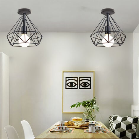Vintage Cage Ceiling Light,Retro Industrial Metal Lamp Black for Loft Home Office Restaurant Cafe