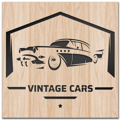 VINTAGE CAR - Quadro arredo LASERCUT composito Legno e PVC - Misura: 40x40 cm