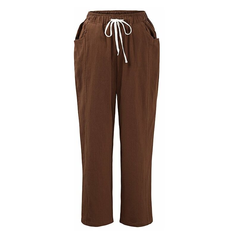 

Vintage Casual Mujer Pantalones rectos sueltos Pantalones elasticos de cintura alta con cordon de algodon Todo fosforo,Marron, XXL