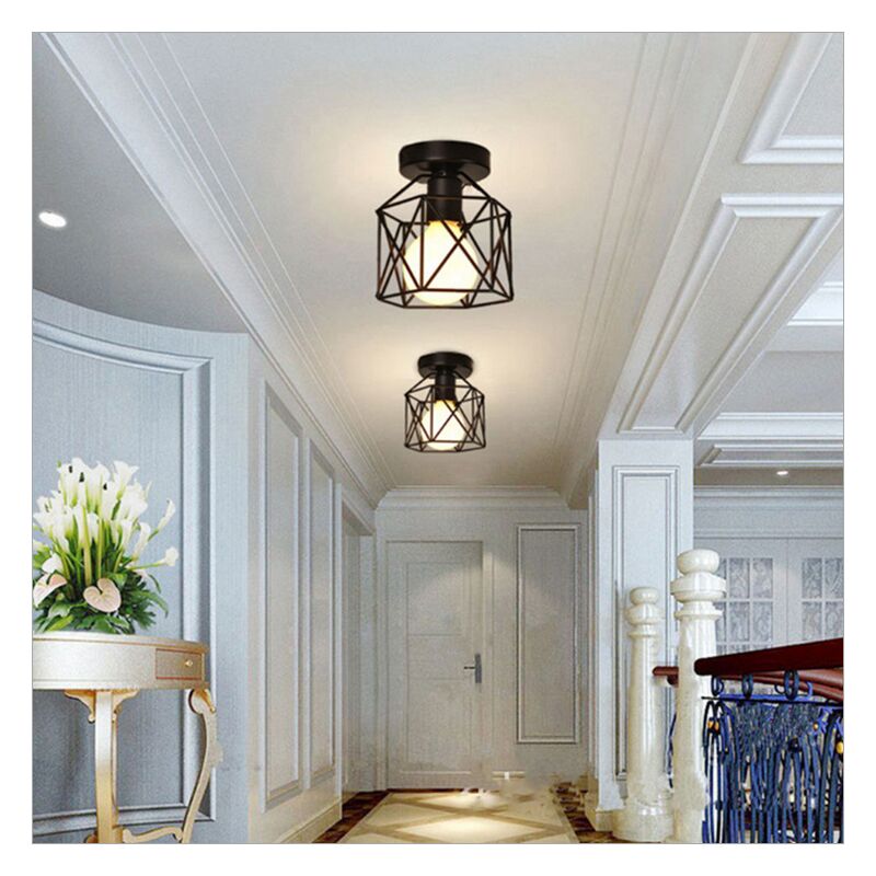 Stoex - Vintage Ceiling Light Iron Metal Lampshade Industrial Ceiling Lamp Retro Chandelier For Hallway Bedroom Kitchen Living Room Black