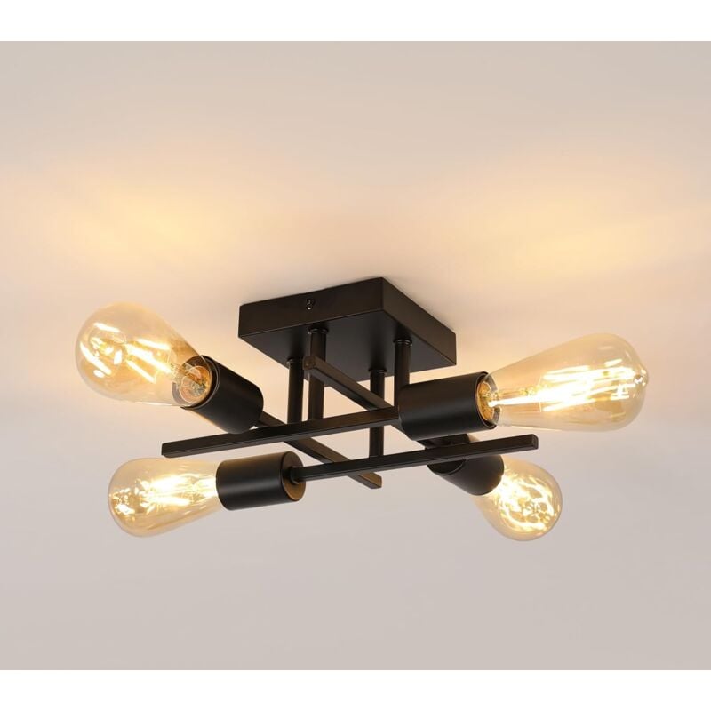 GOECO Vintage Ceiling Light, Modern Industrial Sputnik Chandelier 4 Lights E27 Base Metal Black Retro Ceiling Lamp for Bedroom, Living Room, Dining