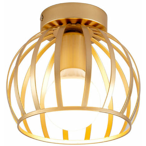 Vintage Ceiling Light  Semi Flush Mount Ceiling Light Fixture Metal Cage Ceiling Lampshade with E27 Holder for Living Room Kitchen Bedroom Hallway Courtyard，Gold