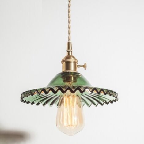 WOTTES Vintage Ceiling Pendant Light Fixture Decorative E27 Hanging Lamp Glass Chandelier Lamp Shade Green
