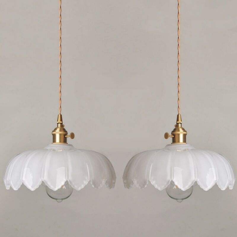 Image of Vintage Ceiling Pendant Light Glass Lotus&hellip;