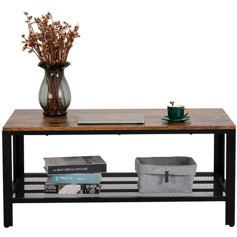 Vintage Coffee Table Multifunctional Industrial Side Table with Metal Frame Bedroom Living Room Brown - grey