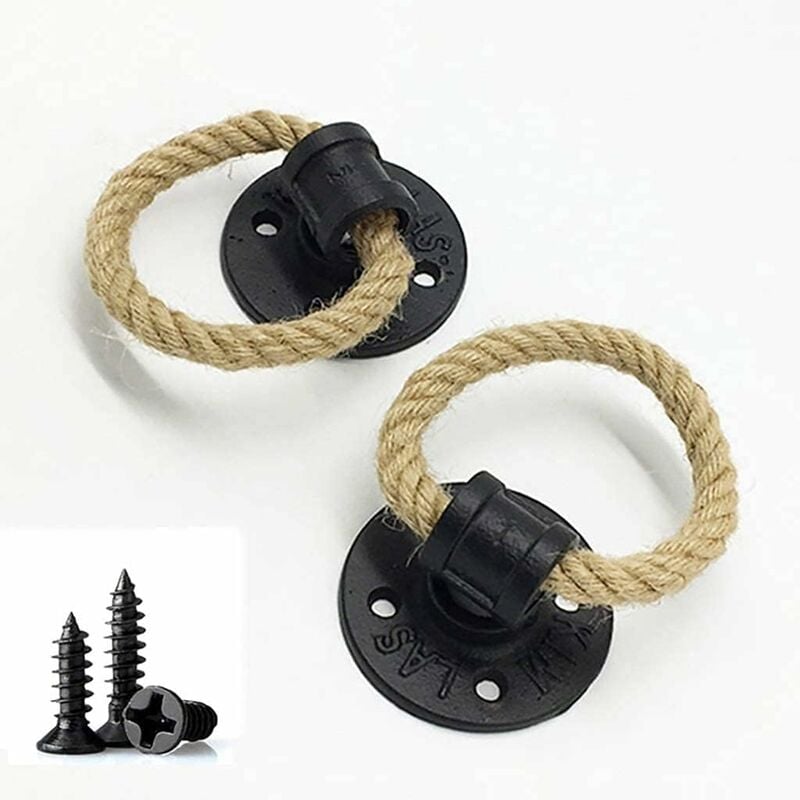 Osqi - Vintage Corde de Corde de Fer poignée de Fer de Fer en Bois Porte Porte coulissante Porte coulissante tiroir Noir Traction poignée Murale