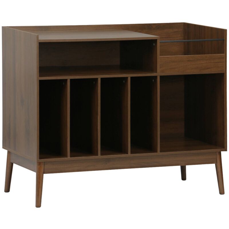 Sweeek - 100cm vintage vinyl record cabinet with dividers, Nepal, Dark wood colour, 100x48x81.5 cm
