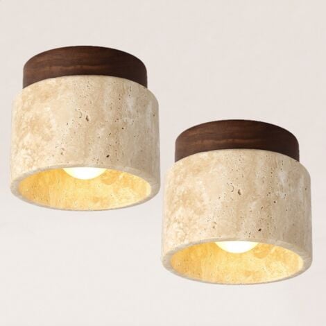 Vintage Deckenlampe Holz Travertin Deckenleuch Design Kreative Hängelampe E27 Ø12CM Warmweißes Licht für Café Bar Büro - 2Pcs