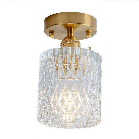Vintage-Deckenleuchte aus Messing, Kristallglasschirm, warmes Licht - 82300043