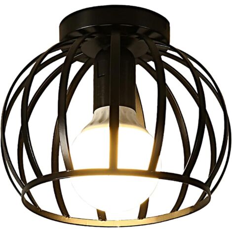Vintage-Deckenleuchte, schwarze halbbündige Deckenleuchte, Metallkäfig-Deckenlampenschirm mit E27-Fassung für Wohnzimmer, Küche, Schlafzimmer, Flur, Hof