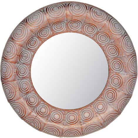 main image of "Vintage Decorative Round Wall Mirror 75 cm Metal Frame Copper Kollam"