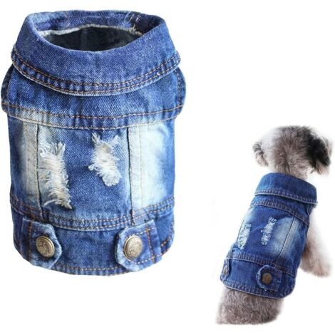Vintage délavé Veste en Jean Jumpsuit Blue Jean Vêtements pour Petit Chien Animal Domestique (XS),