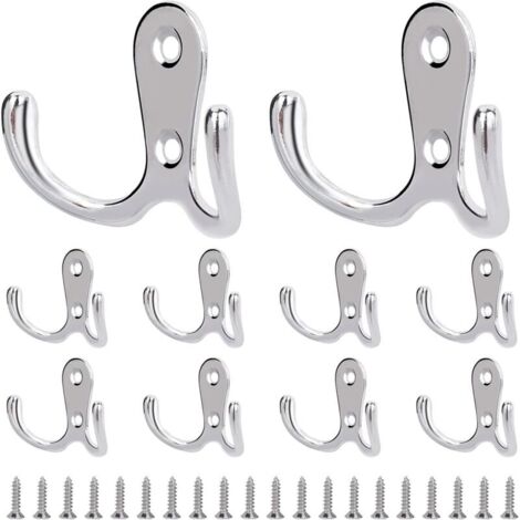 Vintage Doppelhaken-Garderobe aus Metall zur Wandmontage mit Schrauben für Hüte, Handtücher, Badezimmer, Küche, Schlafzimmer, Silber, 10-teilig