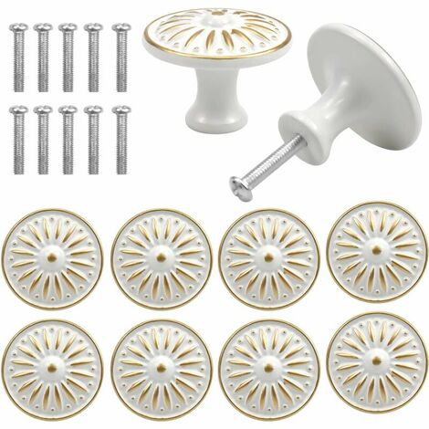 Vintage Drawer Door Handle, 35MM Furniture Knob, Round Drawer Knobs, Brass Door Knobs, Handles for Cupboard Cabinet Kitchen, Children's Room 10PCS (White)