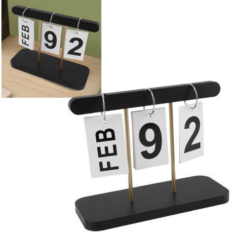 Vintage, drehbarer Tischkalender mit großem Display, wiederverwendbar, schwarz – Dekorationsartikel für Zuhause oder Büro, aus MDF und Eisen, 4er-Set