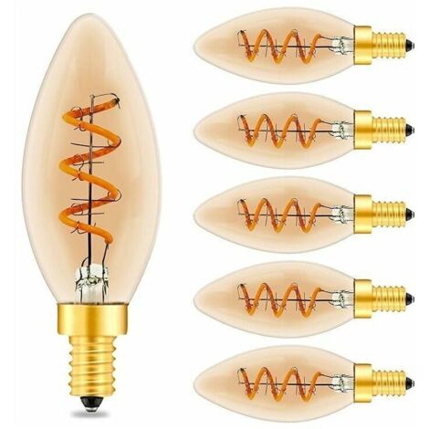 Vintage E14 LED-Kerzenlampe C35, 3 W Spiralfilament-dimmbare LED-Glühbirne E14, bernsteinfarbenes Glas, hoher CRI95, 2200 K warmweiße LED-Glühbirne, ersetzt 40 W oder 25 W Edison-Glühbirne. 6 Stück  F
