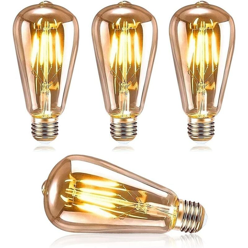 Vintage E27 LED Glühbirne, LED Glühbirne Edison ST64 4W Retro Edison Dekorative Vintage Glühbirne Nostalgische Antike Lampe LED Warmweiß Glühbirnen,