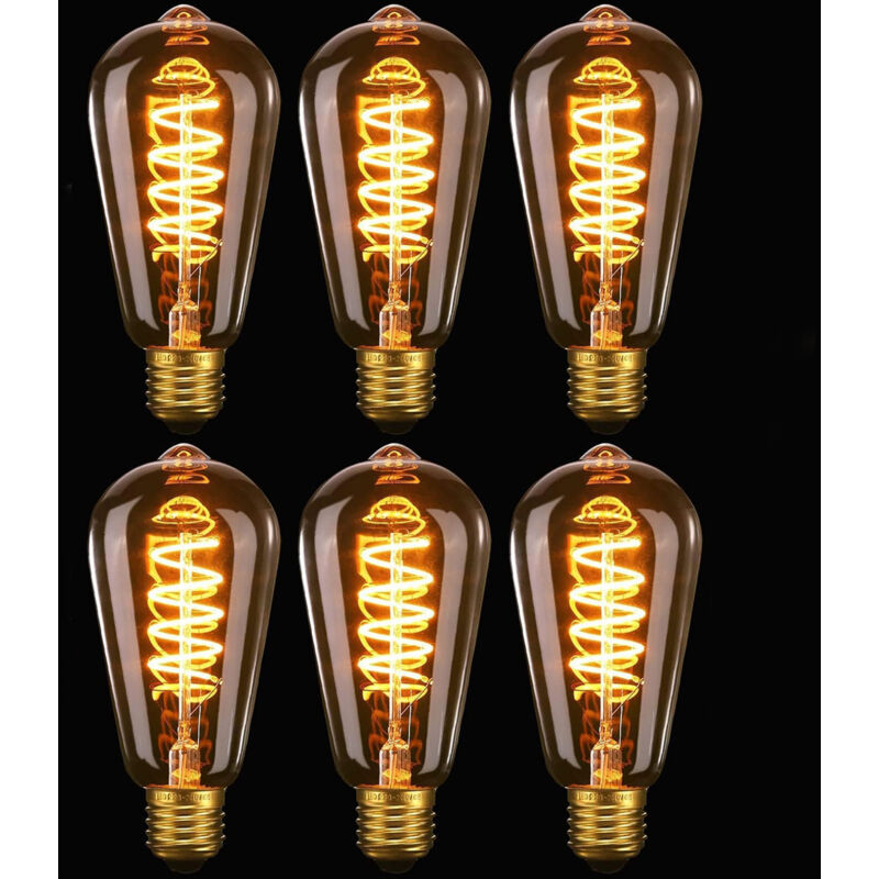 Vintage Edison Ampoule E27 led ST64, 4W Spirale Flexible Courbé led Filament E27 Ampoule Décorative Antique Blanc Chaud 2200K, 40W Équivalent, Pour