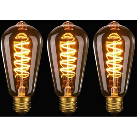 KEYOUNG Vintage Edison Ampoule E27 LED ST64, 4W Spirale Flexible Courbé LED Filament E27 Ampoule Décorative Antique Blanc Chaud 2200K, 40W Équivalent, Pour Café, Maison, Bars et Restaurant,lot de 3