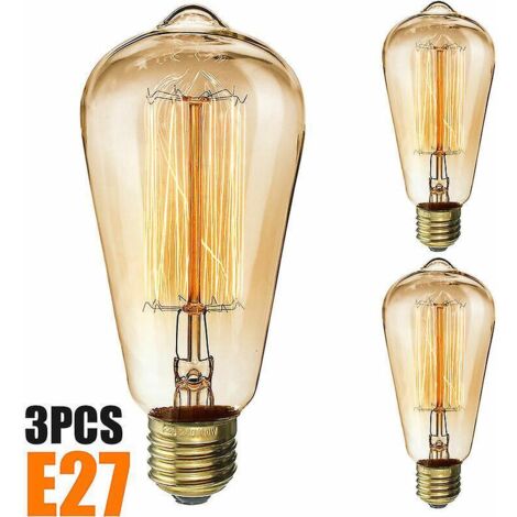 vintage Edison Ampoules Ampoule 40w E27 Vis Ampoule  Filament St64 Style Antique Rtro Blanc Chaud 3000k Ra 90 Verre Ambre Lot De 3