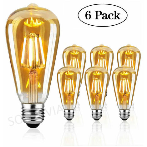 Vintage Edison bulb, Edison LED bulb E27 4W warm light vintage antique bulb retro incandescent lamp for nostalgia and retro lighting in home, cafe bar etc. - 6 pieces