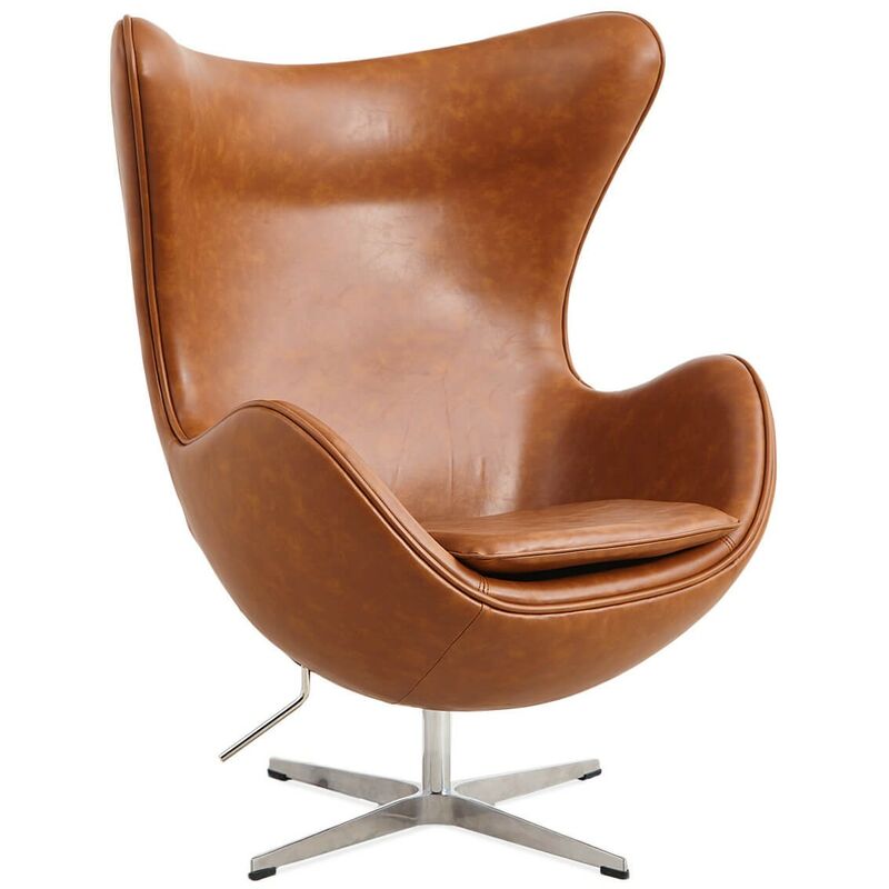 Vintage Egg Chair Sessel aus gewachstem Kunstleder | Braun - Braun