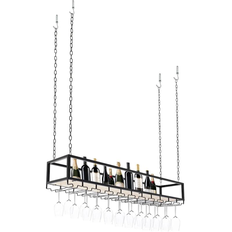 Gojoy - Vintage étagère suspendue verre à vin rack plafond rack Bars casier à vin bouteille rack Range bouteille 110cm
