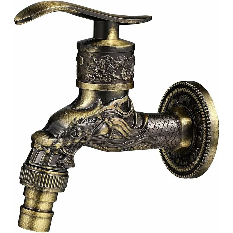 Vintage Faucet, Dragon Carved Faucet Zinc Alloy, 1/2' Wall Faucet, Antique Copper Faucet Garden, Faucet Basin Faucet for Bathroom Garden Kitchen