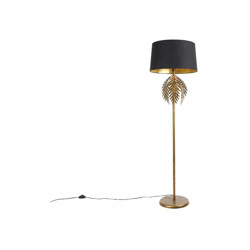 Vintage floor lamp gold with cotton shade black - Botanica