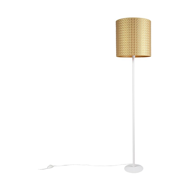 Classic Floor Lamp White with 40cm Gold Embossed Shade - Simplo