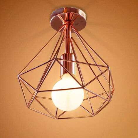 Vintage Gabbia Diamante Plafoniere Oro Rosa Lampadari a Sospensione Industriale in Metallo Lampadario Creativo per Loft Home Office Ristorante Caffè 25CM