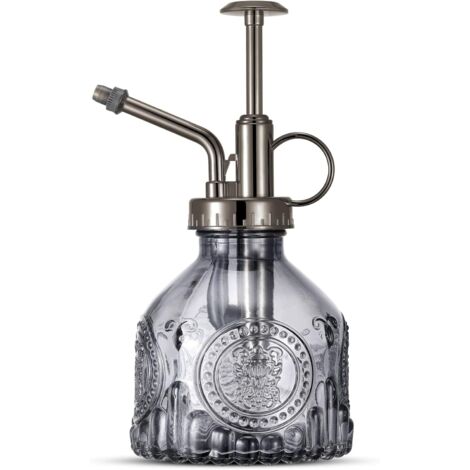 Vintage Glas-Sprühflasche mit Pumpaufsatz, kleine Gießkanne für Zimmer- und Gartenpflanzen, Grau