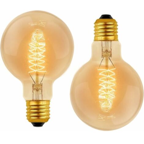 Vintage-Globe-Glühbirne G80 E27, dimmbar, 60 W, warmweiß (2700 K), 600 lm, Retro-Glühbirne mit E27-Fassung, spiralförmige Wolframfadenlampe, 2er-Pack
