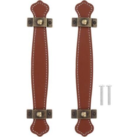 Vintage-Griffe aus PU-Leder für Möbel, Türen, Schubladen, Schränke und Koffer – 2er-Set, Zinklegierung, Länge 19 cm, Lochabstand 128 mm, braun