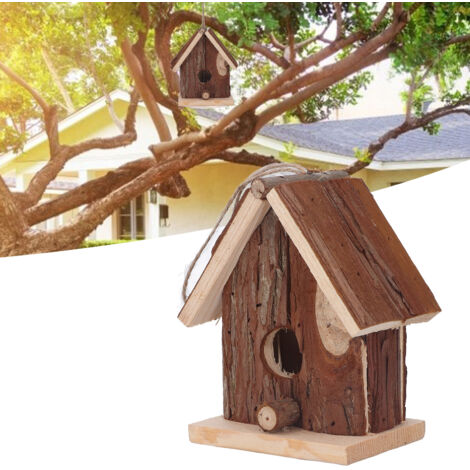 Vintage hängendes Vogelhaus aus Kiefernholz für Garten, Terrasse oder Büro (14,6 x 12,4 x 8 cm / Naturholz / 280 g)