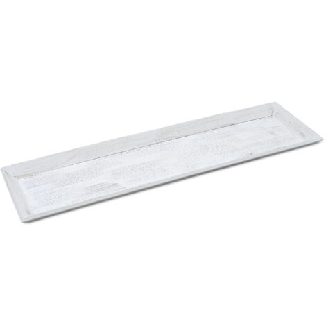 Vintage Holz Tablett shabby weiß - 50 x 14 cm - Deko Kerzentablett rechteckig - Tischdeko Servier Kerzen Brett Weihnachten
