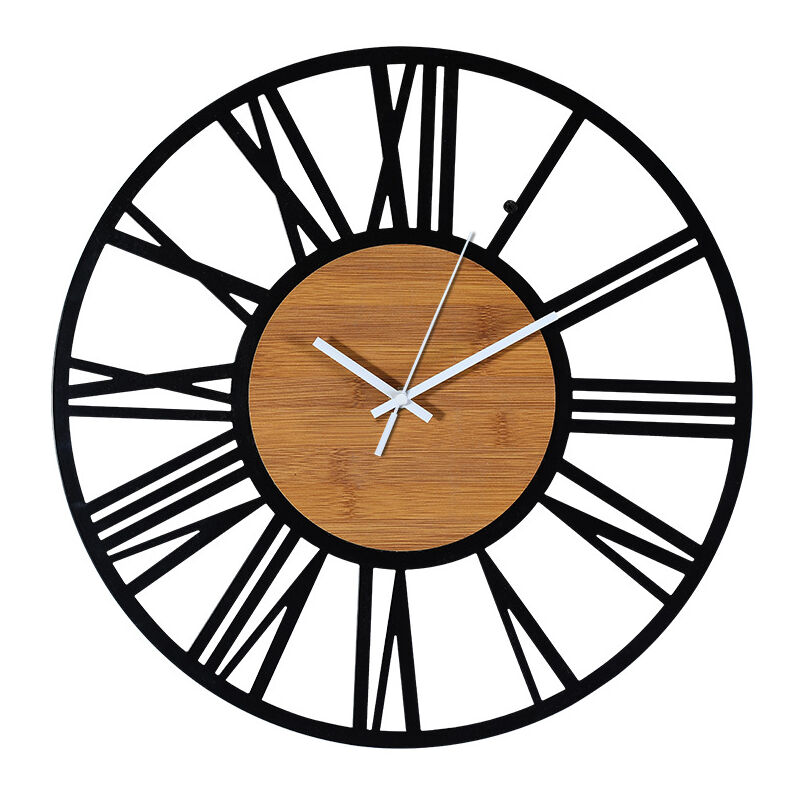 Vintage industrial black wood wall clock, silent, living room 40 cm, pack