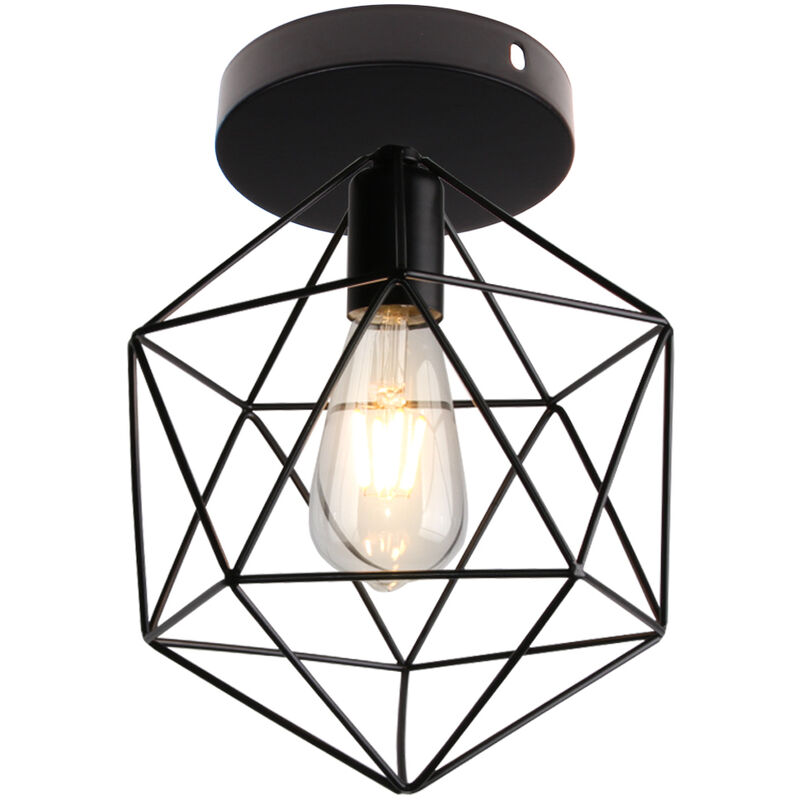 Wottes - Vintage Industrial Ceiling Light, Living Room Bedroom Bar Ceiling Lamp Creative Retro Metal Decorative - Black