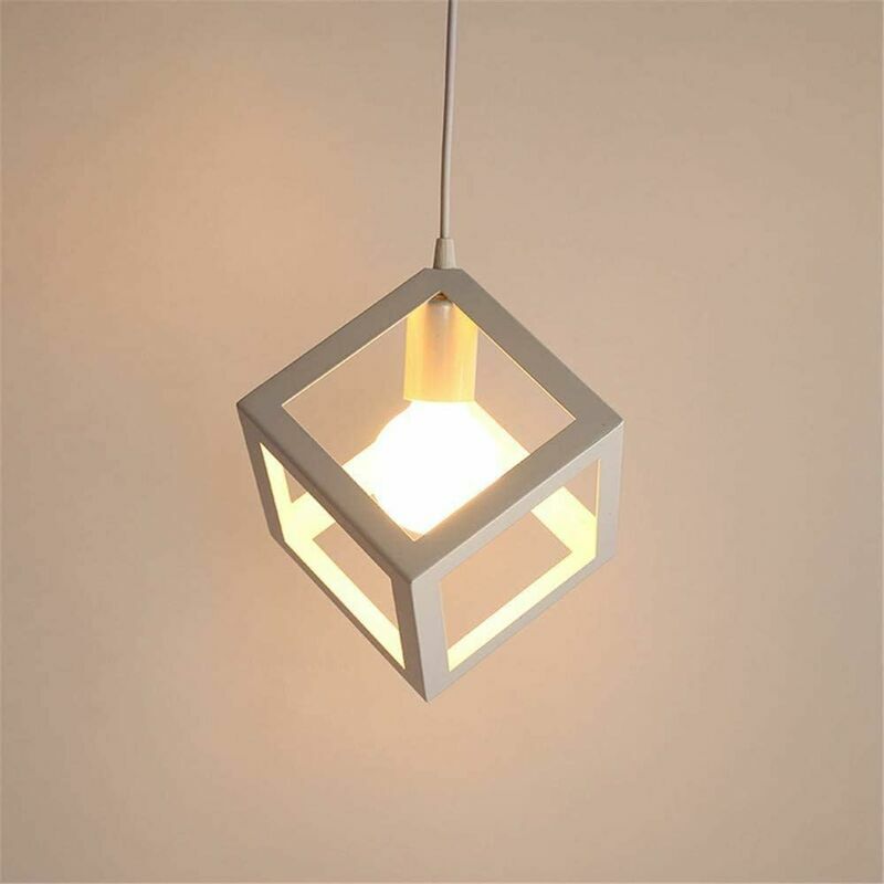 Hoopzi - Vintage Industrial Cube Ceiling Light, Metal Pendant Light, Nordic Geometric Pendant Lights, White Color Cube Design Square Hanging Light